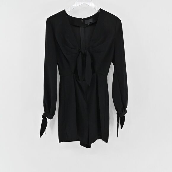 INTERMIX Romper Womens Size Medium Black Tie Front Cut Out Long Sleeve Goth Punk - Picture 2 of 16